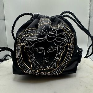 Versace BNIB Black Drawstring Backpack with Gold Medusa Authentic, dusty & box